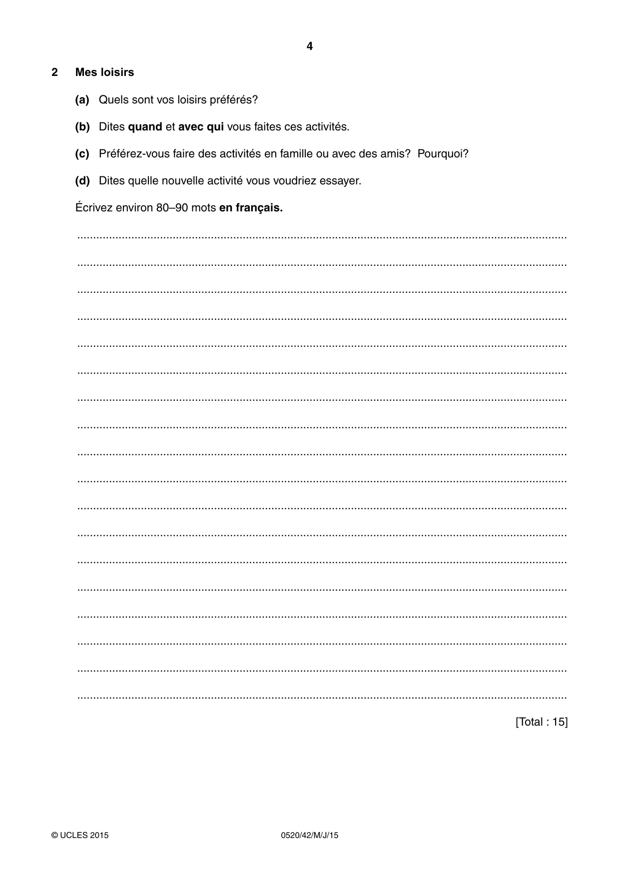 Cambridge IGCSE French - Foreign Language 0520 2015 May/June Paper 4 · Variant 2 question paper, page 4 of 8
