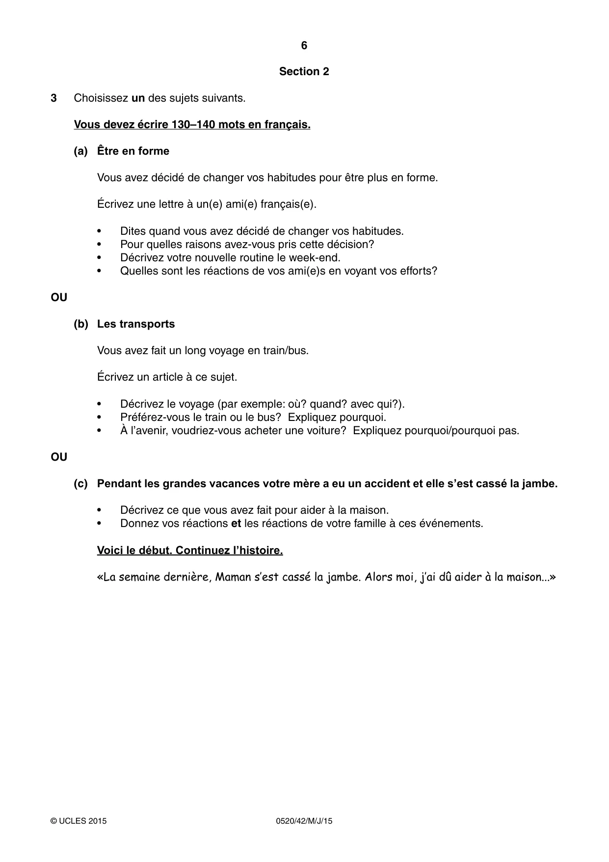 Cambridge IGCSE French - Foreign Language 0520 2015 May/June Paper 4 · Variant 2 question paper, page 6 of 8