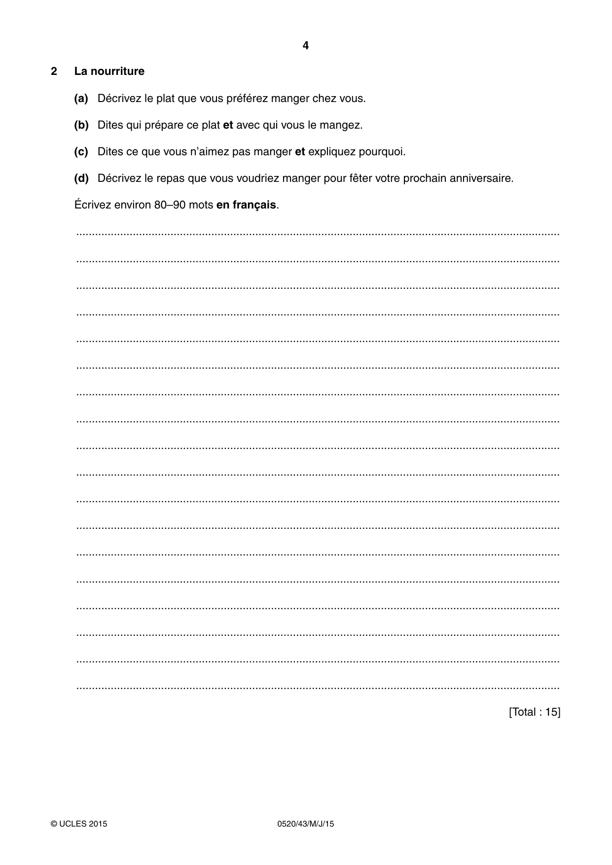 Cambridge IGCSE French - Foreign Language 0520 2015 May/June Paper 4 · Variant 3 question paper, page 4 of 8