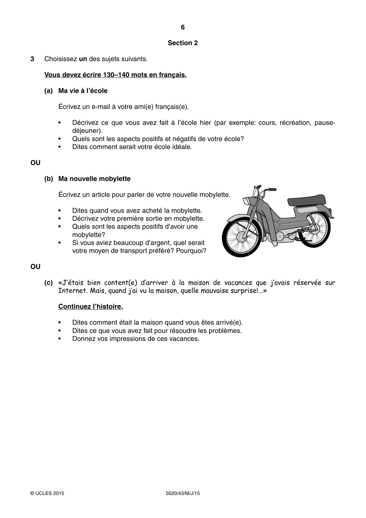 Cambridge IGCSE French - Foreign Language 0520 2015 May/June Paper 4 · Variant 3 question paper, page 6 of 8