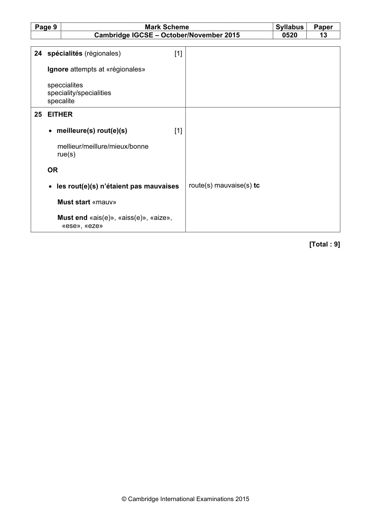 Mark scheme, page 9 of 11