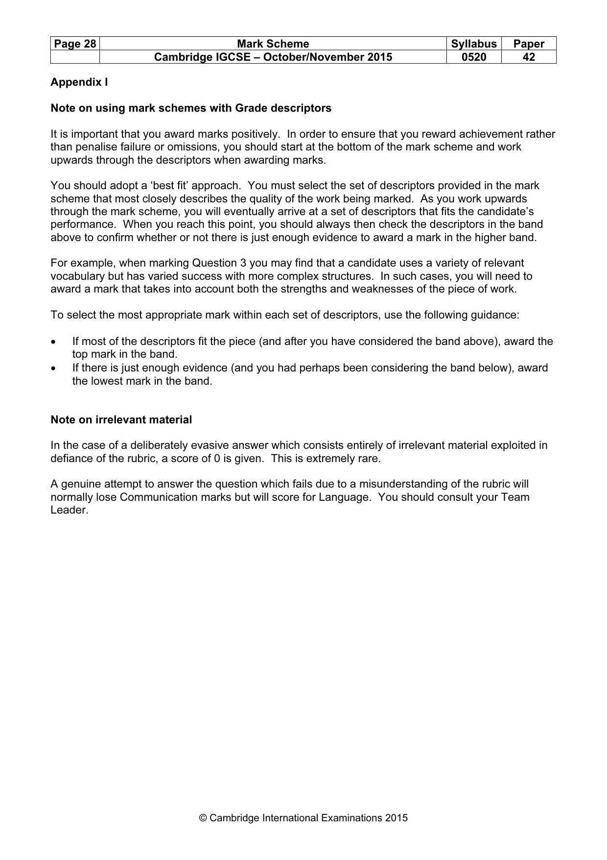 Mark scheme, page 28 of 35