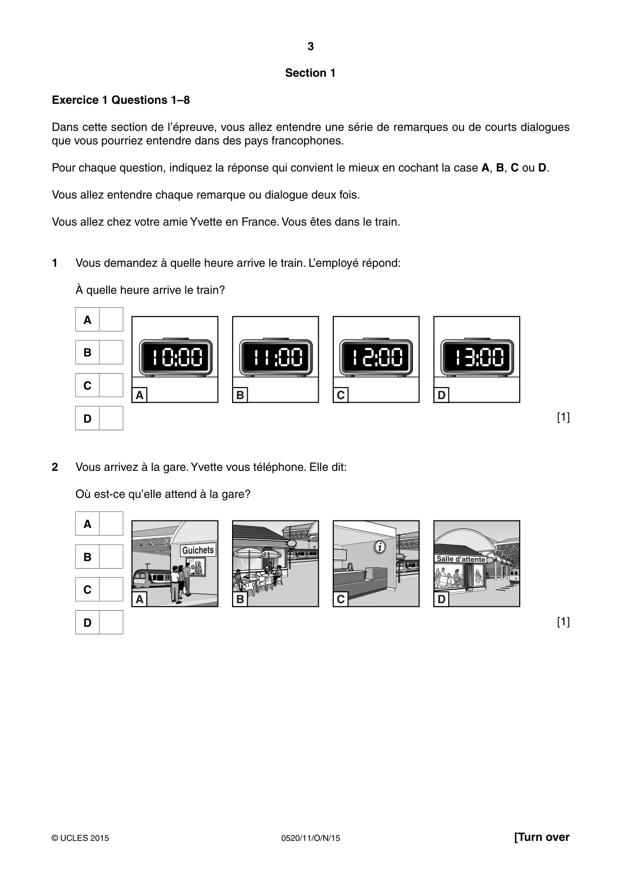 Cambridge IGCSE French - Foreign Language 0520 2015 Oct/Nov Paper 1 · Variant 1 question paper, page 3 of 12