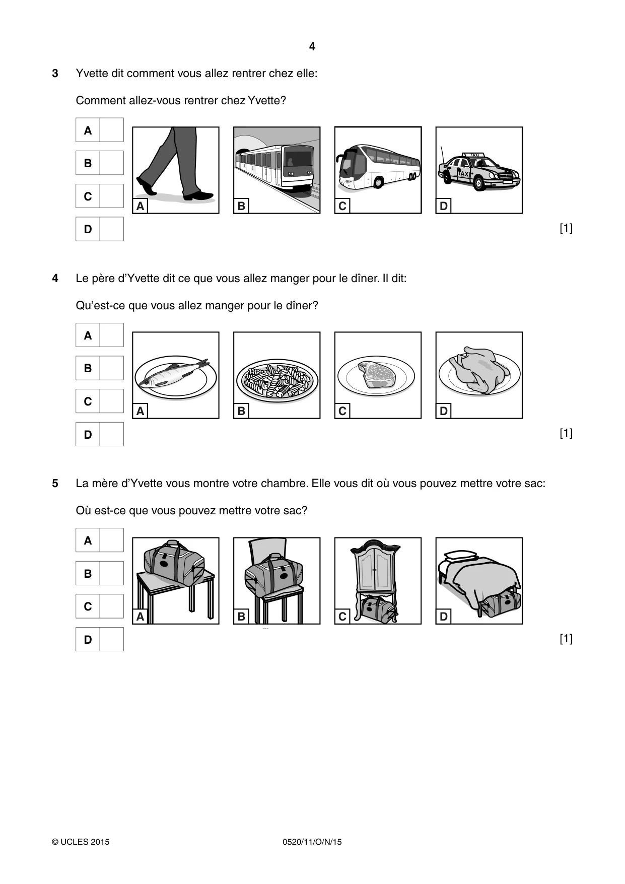 Cambridge IGCSE French - Foreign Language 0520 2015 Oct/Nov Paper 1 · Variant 1 question paper, page 4 of 12