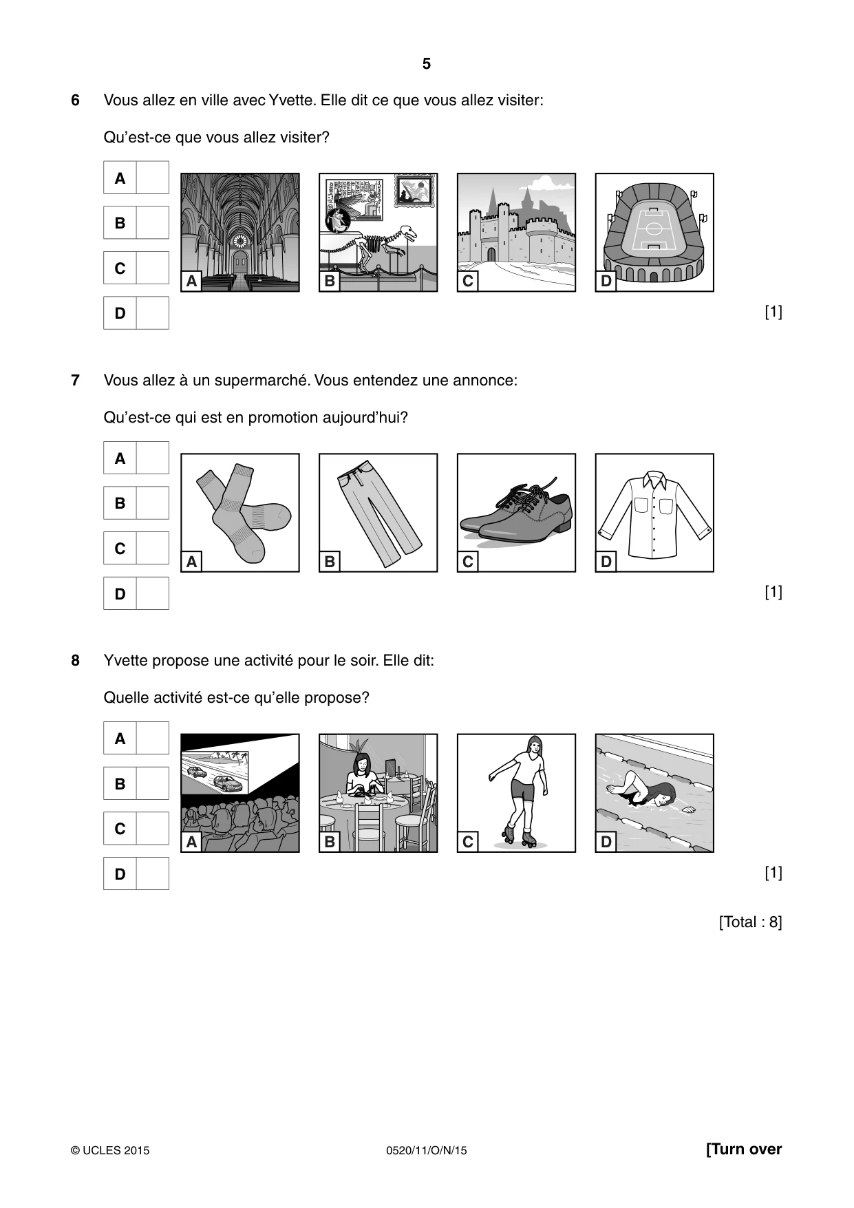 Cambridge IGCSE French - Foreign Language 0520 2015 Oct/Nov Paper 1 · Variant 1 question paper, page 5 of 12