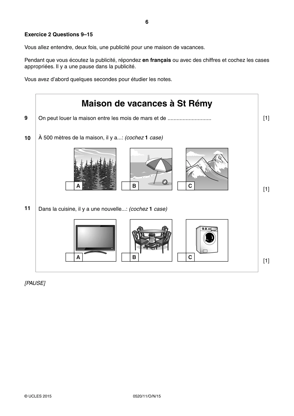 Cambridge IGCSE French - Foreign Language 0520 2015 Oct/Nov Paper 1 · Variant 1 question paper, page 6 of 12