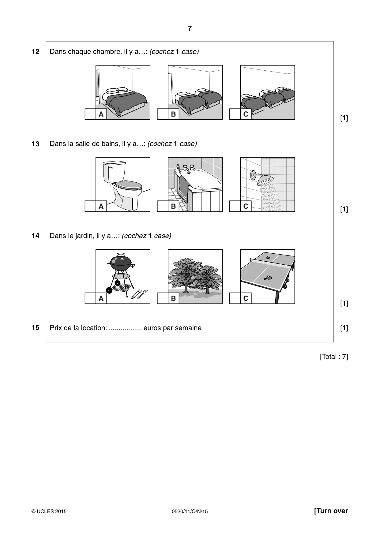 Cambridge IGCSE French - Foreign Language 0520 2015 Oct/Nov Paper 1 · Variant 1 question paper, page 7 of 12