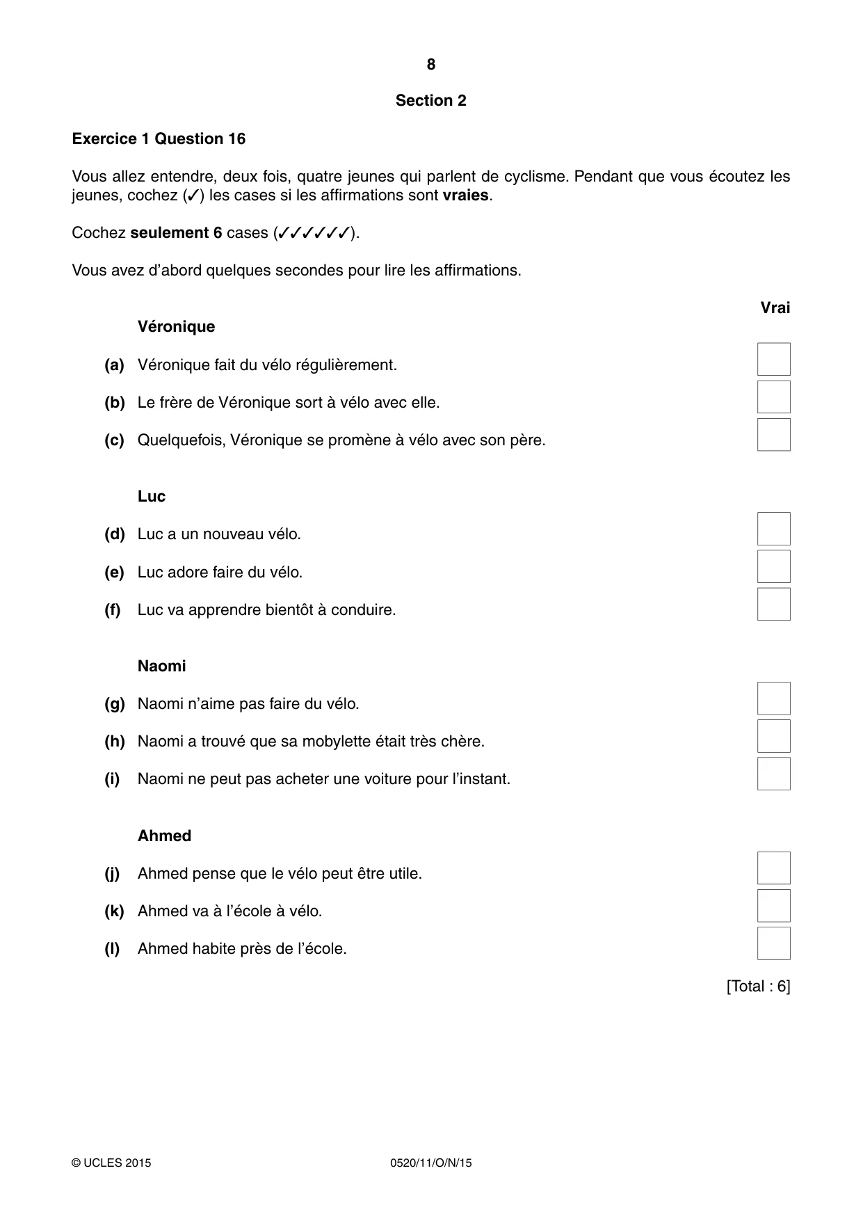 Cambridge IGCSE French - Foreign Language 0520 2015 Oct/Nov Paper 1 · Variant 1 question paper, page 8 of 12