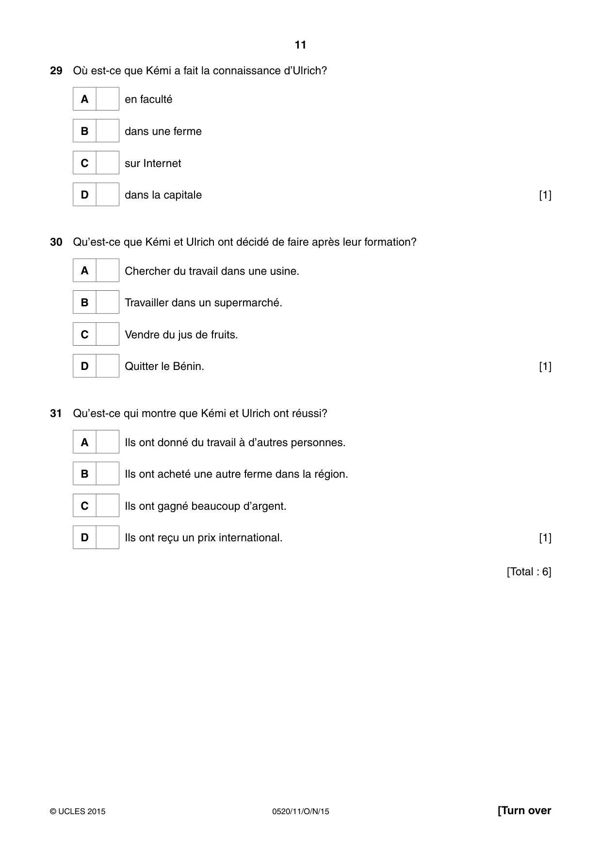 Cambridge IGCSE French - Foreign Language 0520 2015 Oct/Nov Paper 1 · Variant 1 question paper, page 11 of 12