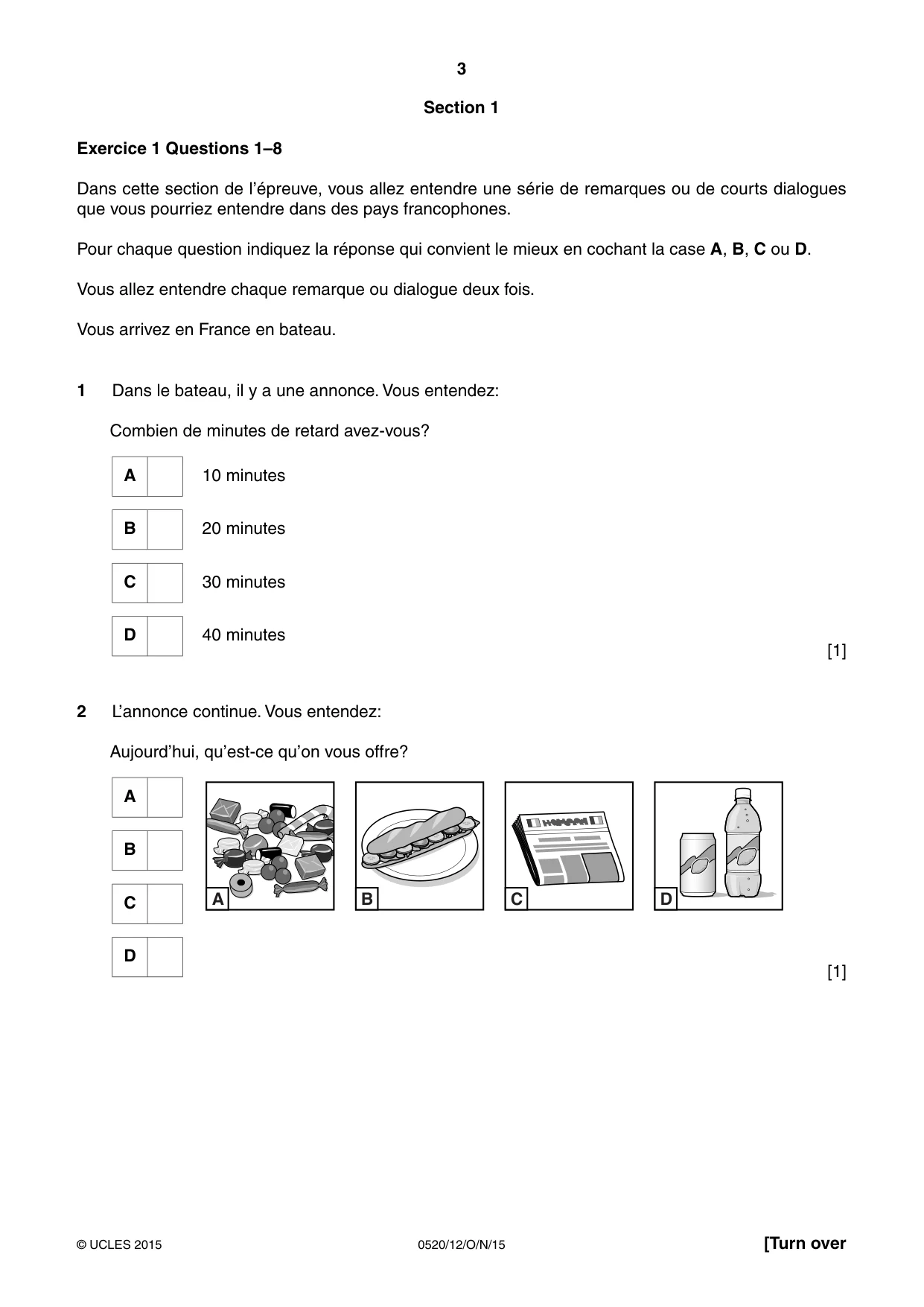 Cambridge IGCSE French - Foreign Language 0520 2015 Oct/Nov Paper 1 · Variant 2 question paper, page 3 of 12
