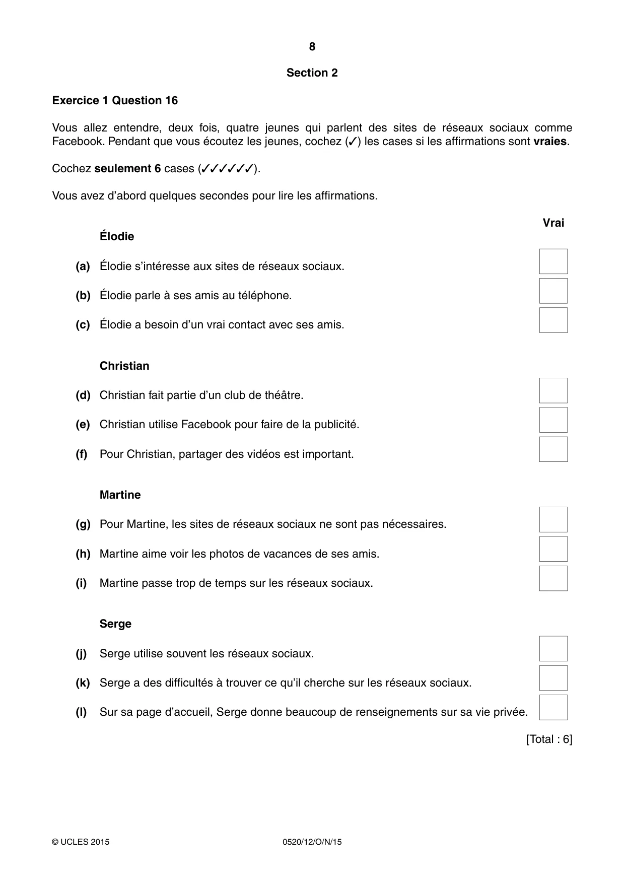 Cambridge IGCSE French - Foreign Language 0520 2015 Oct/Nov Paper 1 · Variant 2 question paper, page 8 of 12