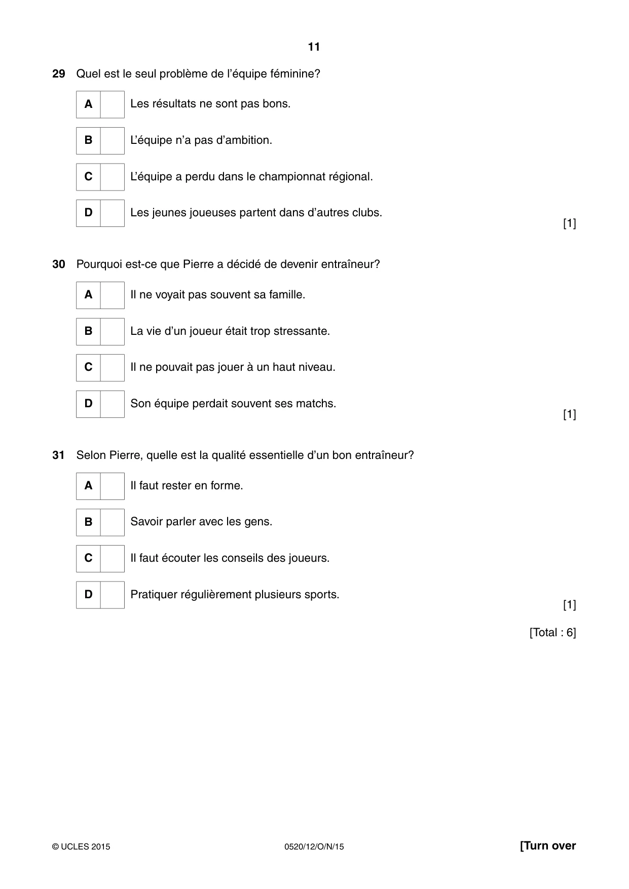 Cambridge IGCSE French - Foreign Language 0520 2015 Oct/Nov Paper 1 · Variant 2 question paper, page 11 of 12