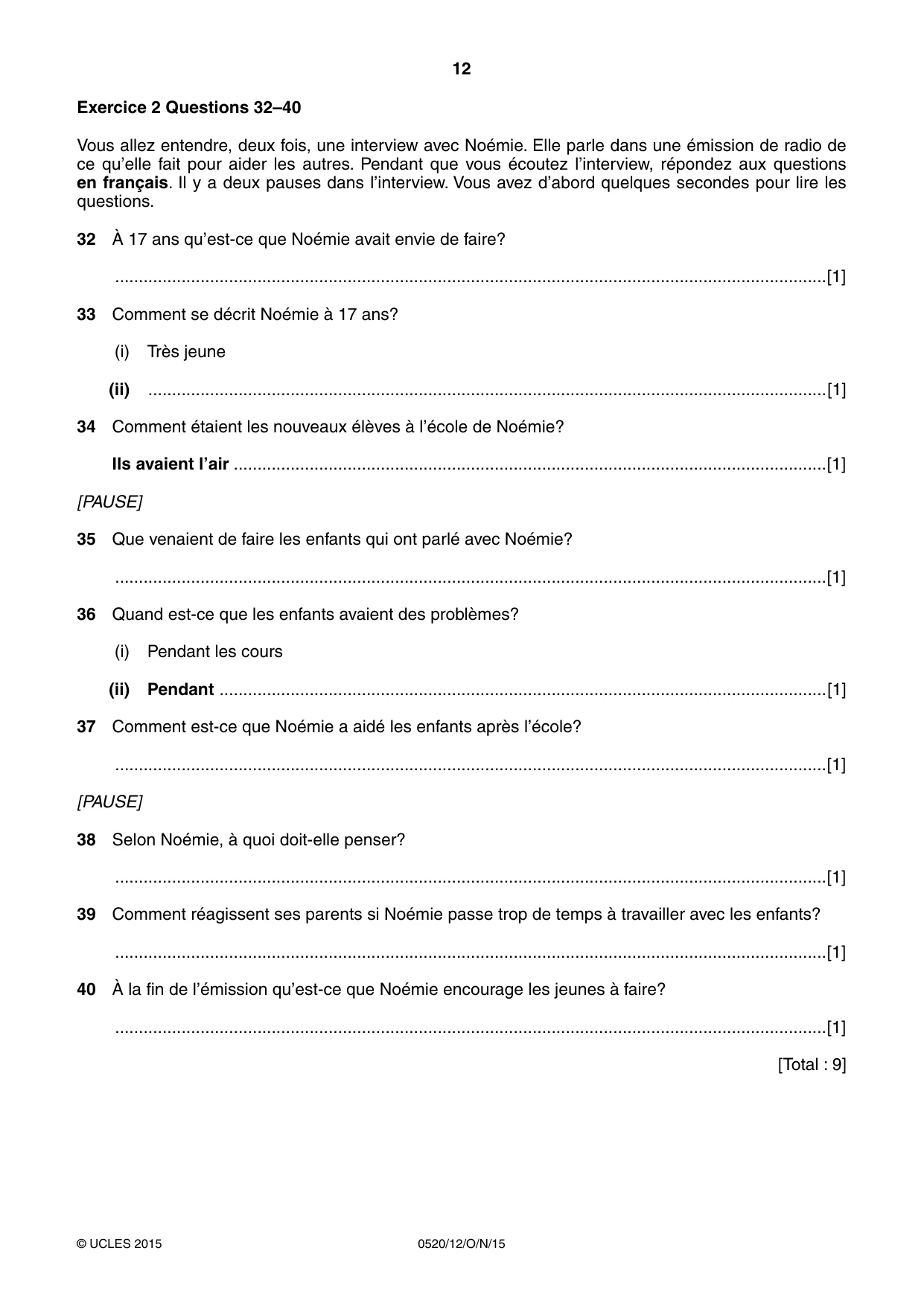 Cambridge IGCSE French - Foreign Language 0520 2015 Oct/Nov Paper 1 · Variant 2 question paper, page 12 of 12