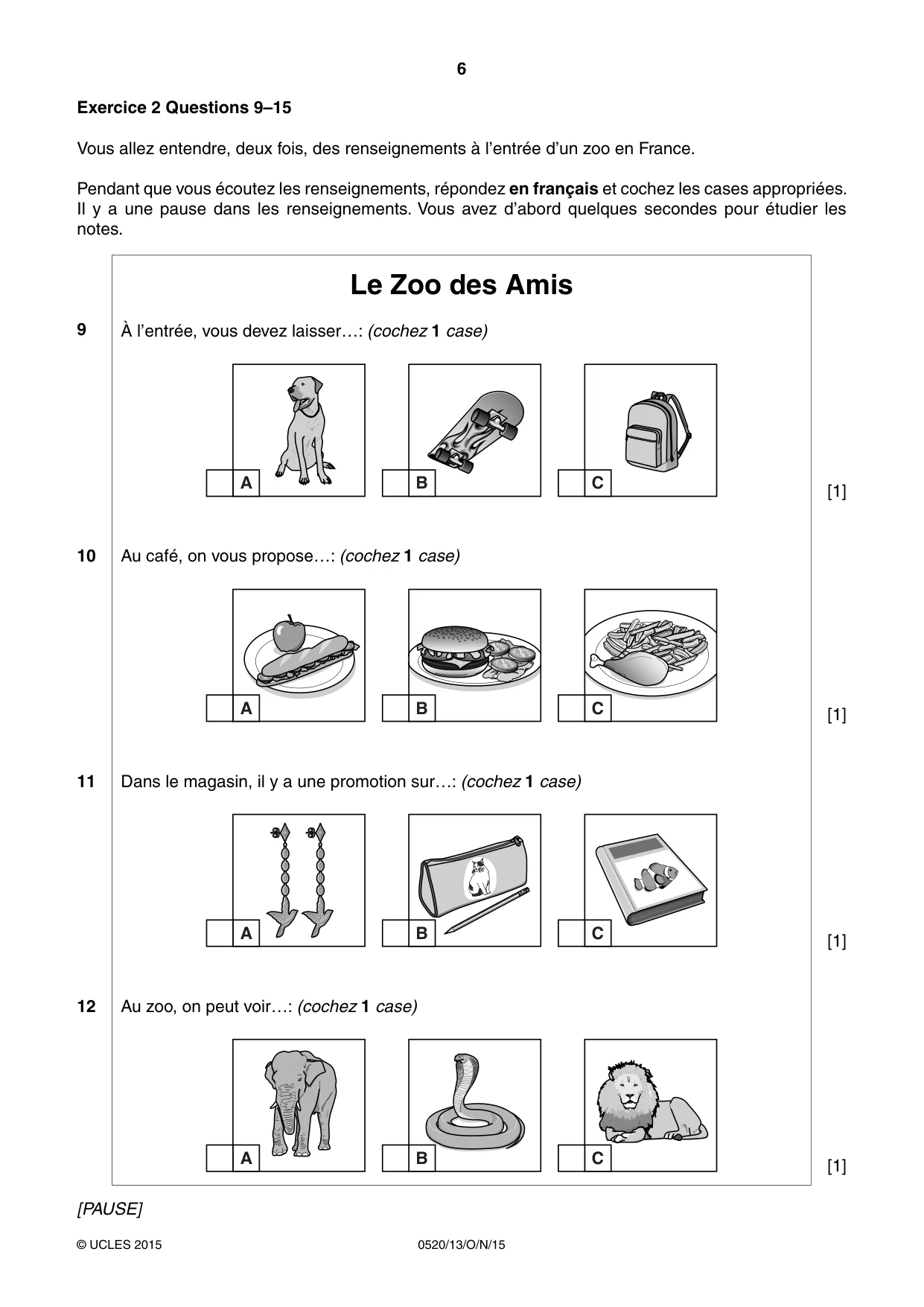 Cambridge IGCSE French - Foreign Language 0520 2015 Oct/Nov Paper 1 · Variant 3 question paper, page 6 of 12