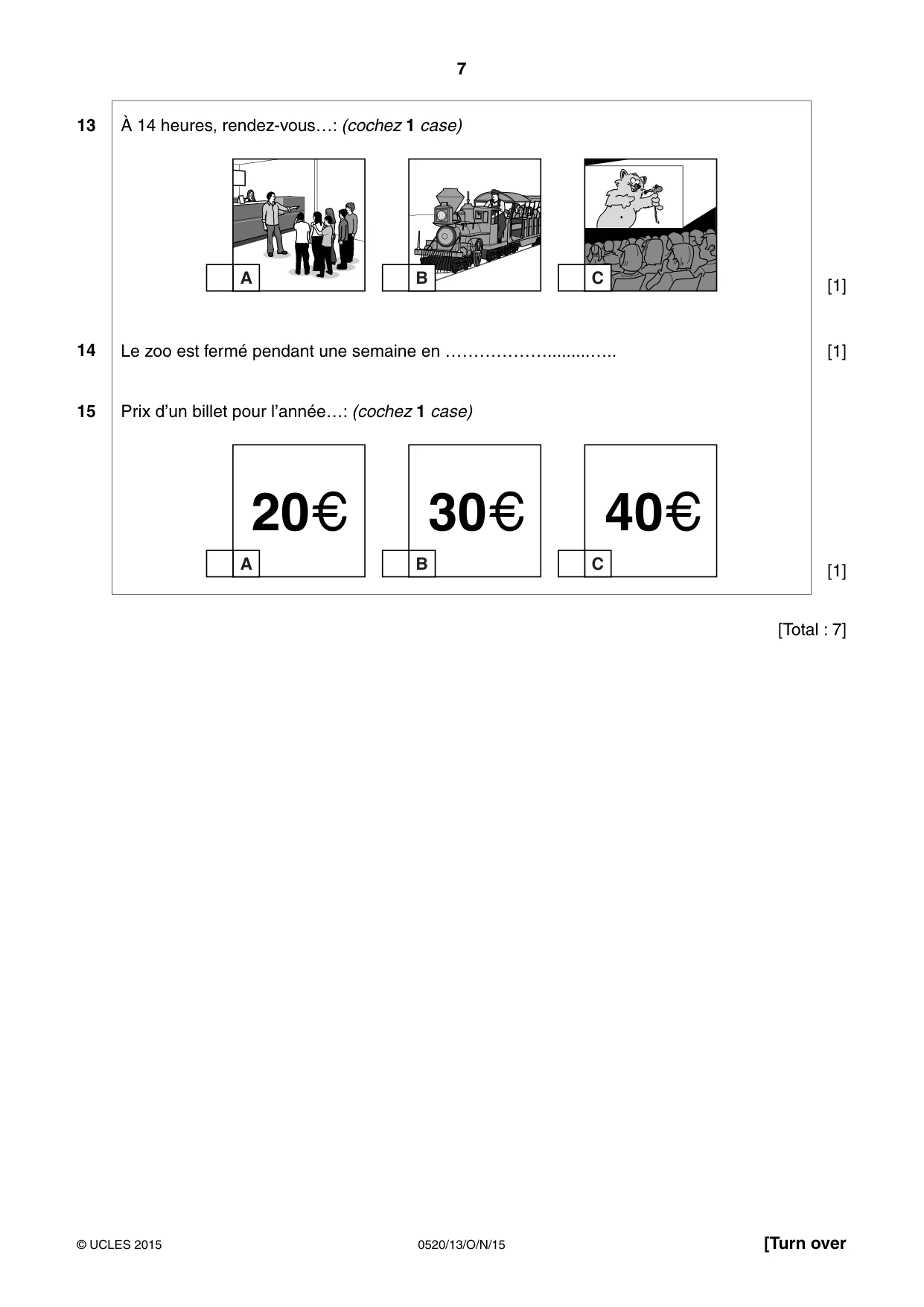 Cambridge IGCSE French - Foreign Language 0520 2015 Oct/Nov Paper 1 · Variant 3 question paper, page 7 of 12