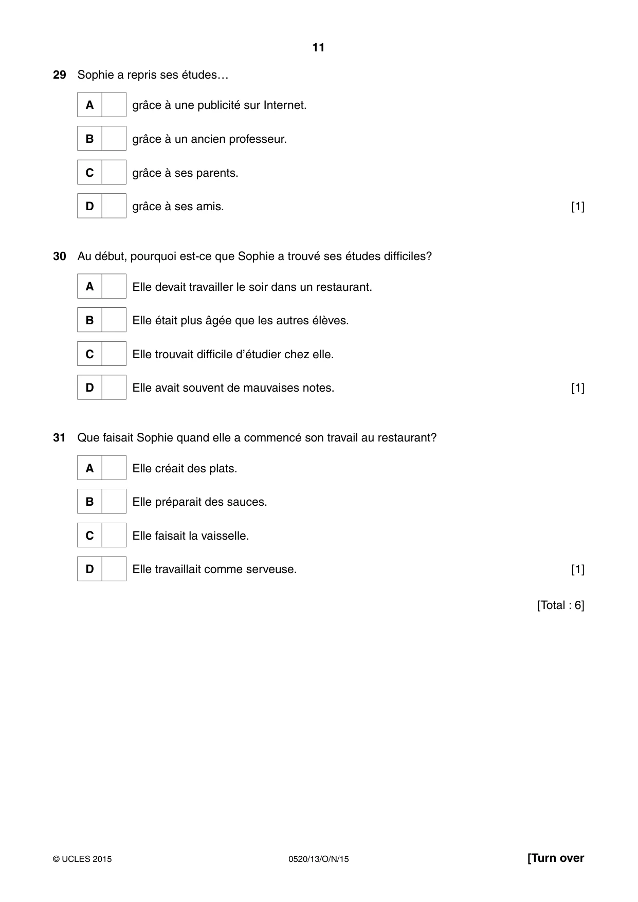 Cambridge IGCSE French - Foreign Language 0520 2015 Oct/Nov Paper 1 · Variant 3 question paper, page 11 of 12