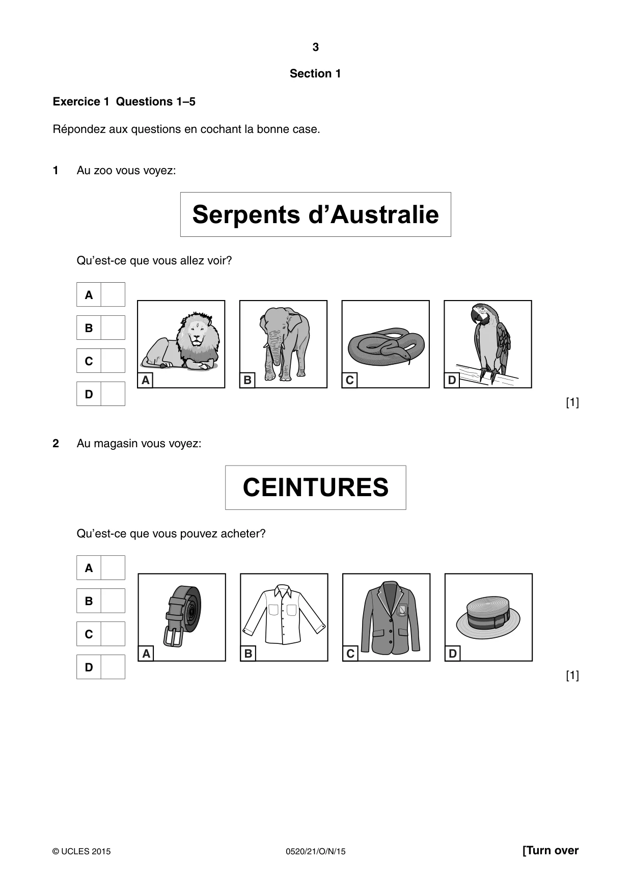 Cambridge IGCSE French - Foreign Language 0520 2015 Oct/Nov Paper 2 · Variant 1 question paper, page 3 of 16