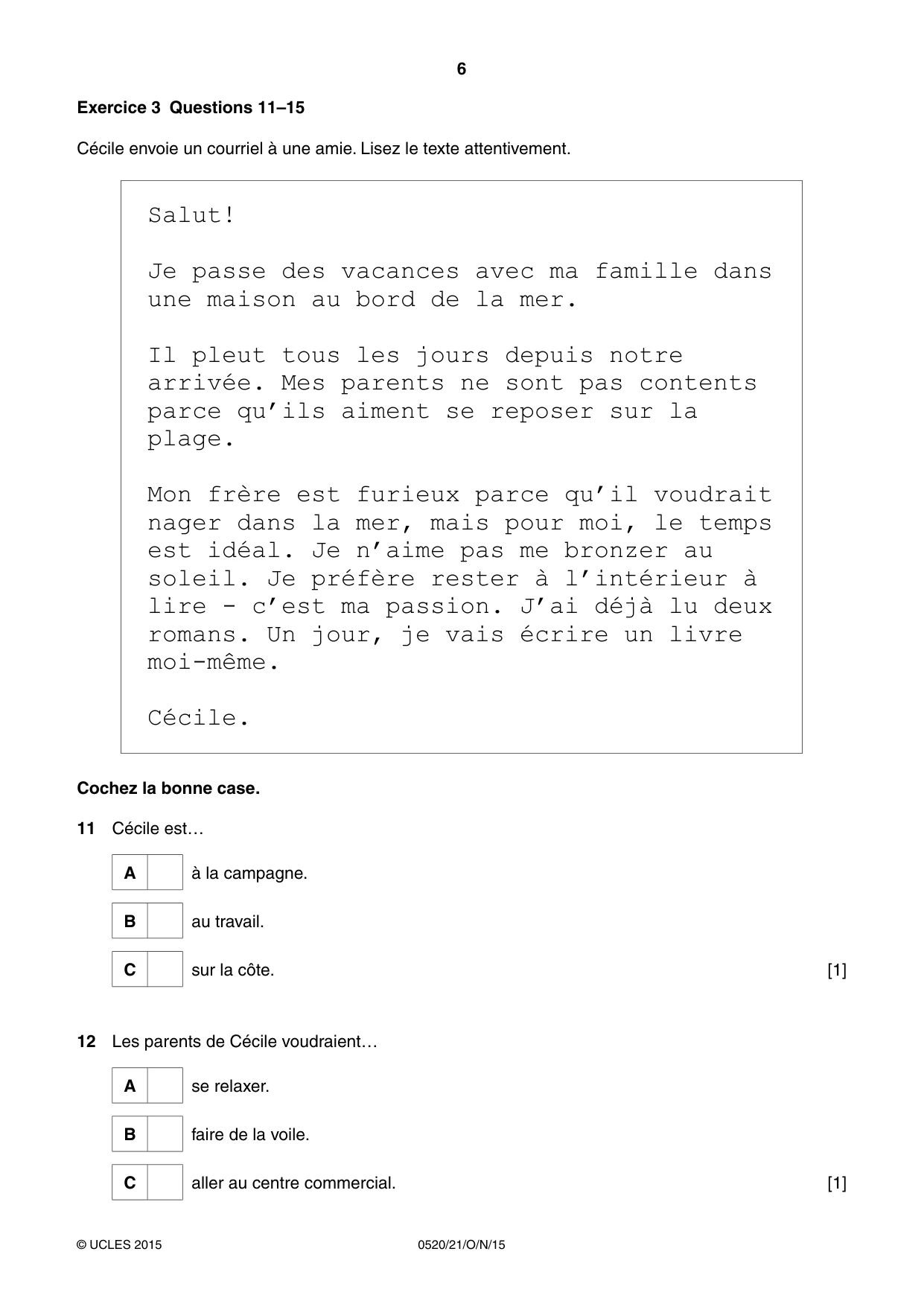 Cambridge IGCSE French - Foreign Language 0520 2015 Oct/Nov Paper 2 · Variant 1 question paper, page 6 of 16