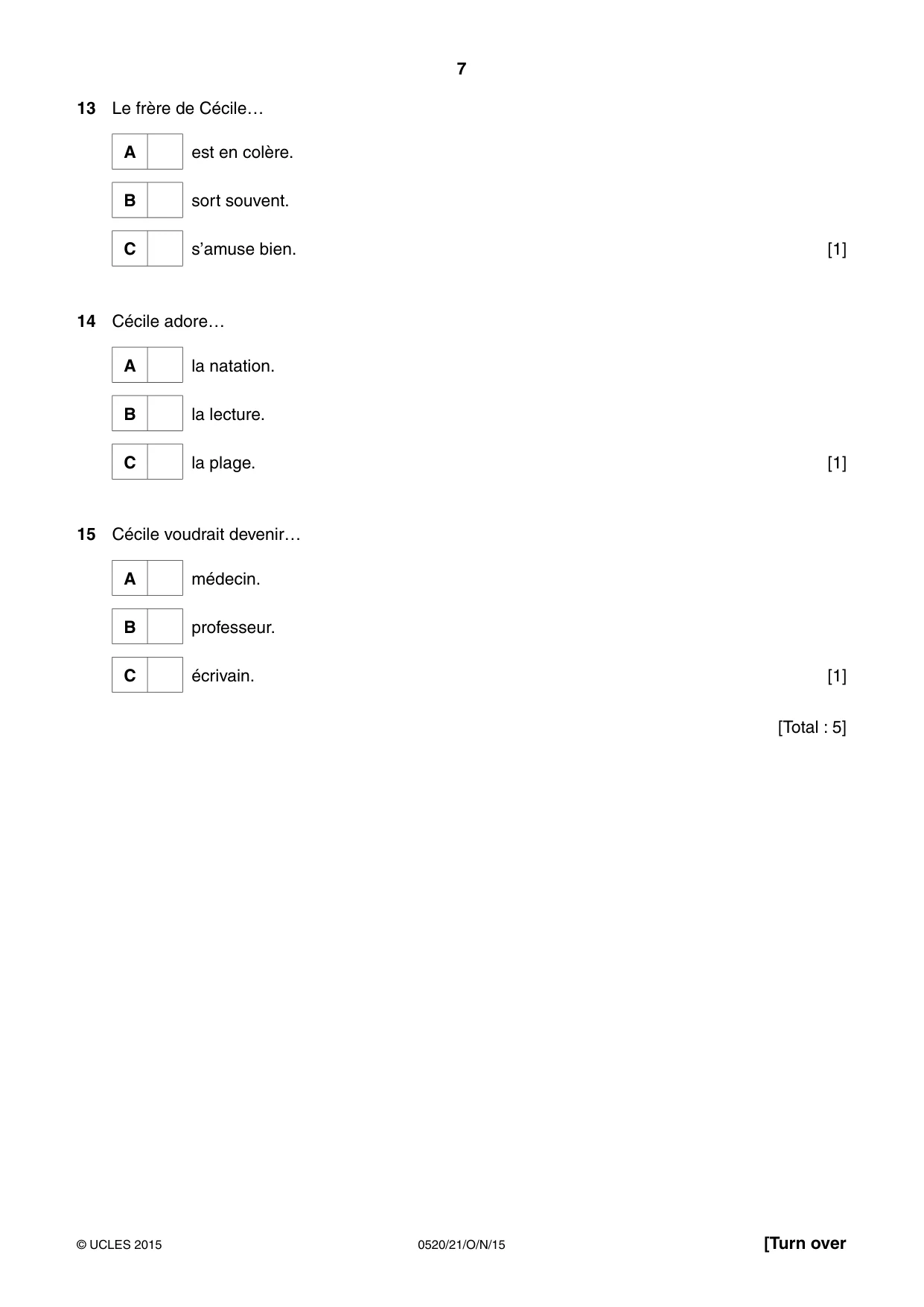 Cambridge IGCSE French - Foreign Language 0520 2015 Oct/Nov Paper 2 · Variant 1 question paper, page 7 of 16