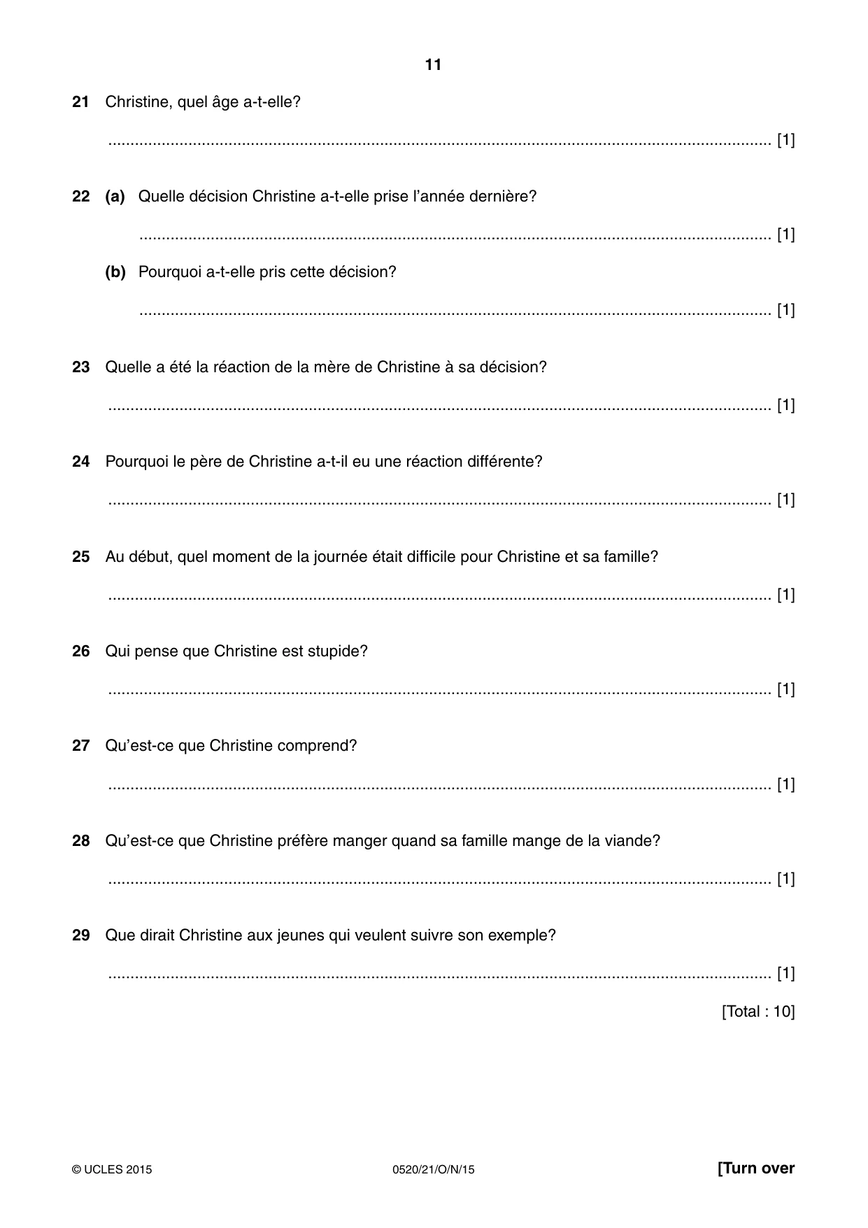Cambridge IGCSE French - Foreign Language 0520 2015 Oct/Nov Paper 2 · Variant 1 question paper, page 11 of 16