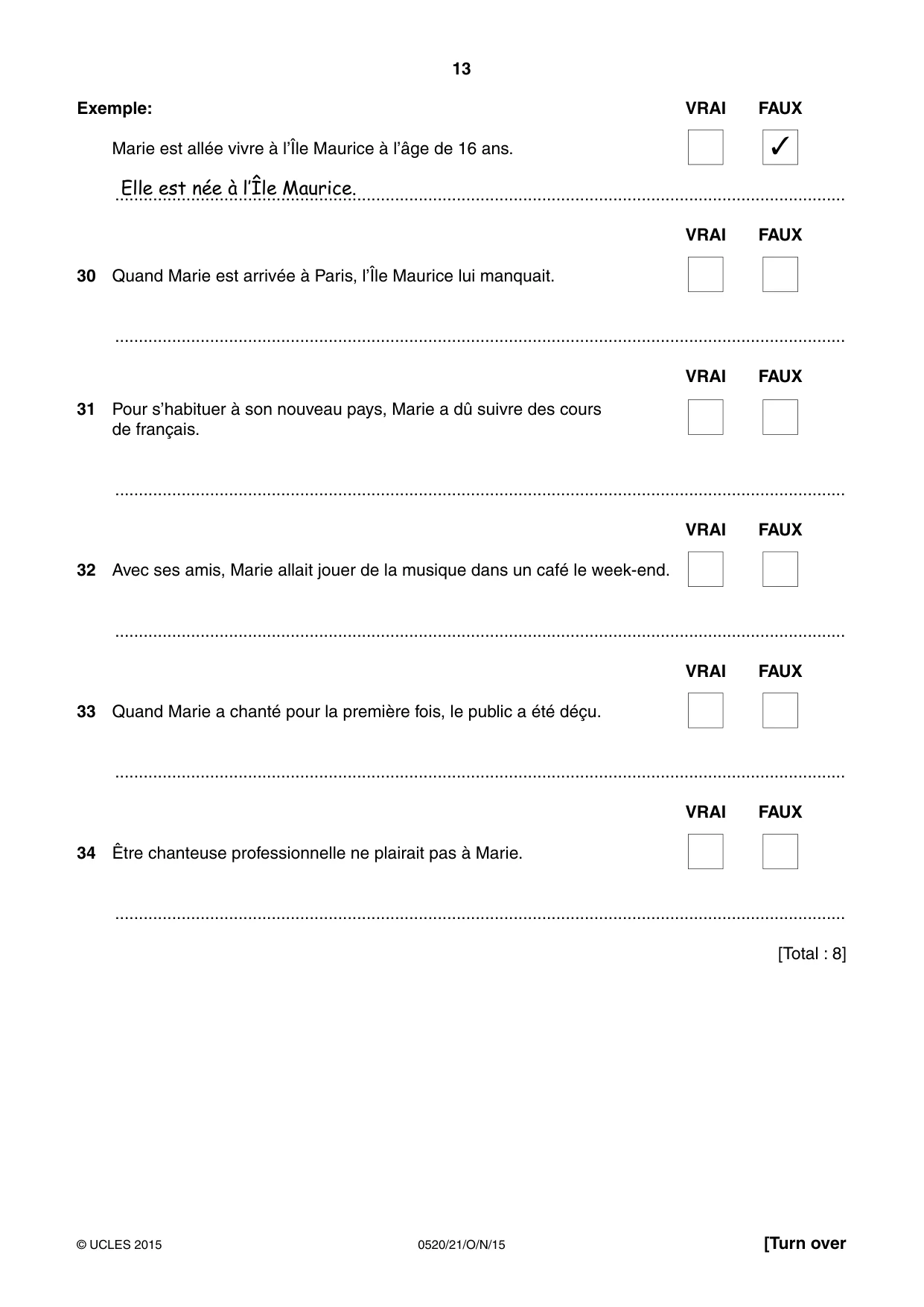 Cambridge IGCSE French - Foreign Language 0520 2015 Oct/Nov Paper 2 · Variant 1 question paper, page 13 of 16