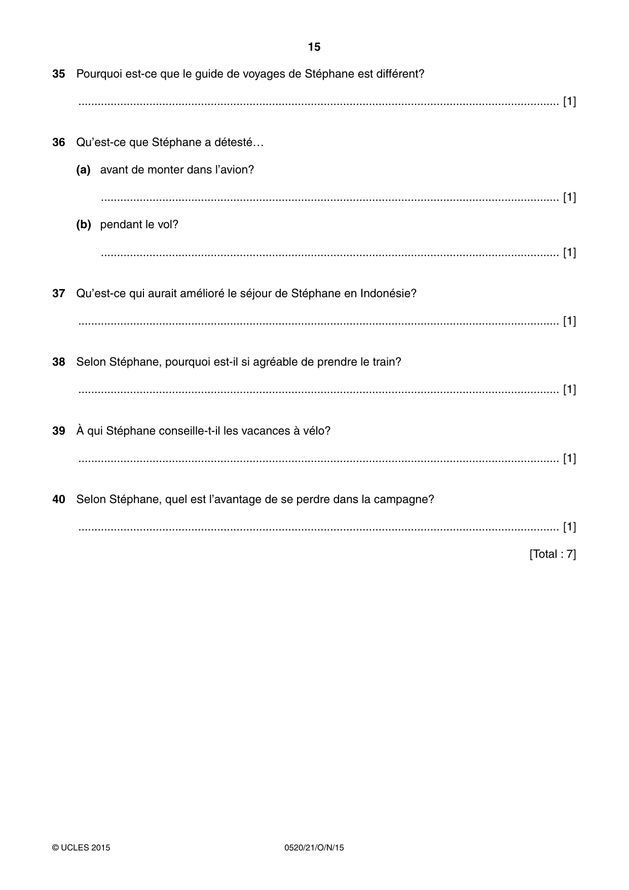 Cambridge IGCSE French - Foreign Language 0520 2015 Oct/Nov Paper 2 · Variant 1 question paper, page 15 of 16