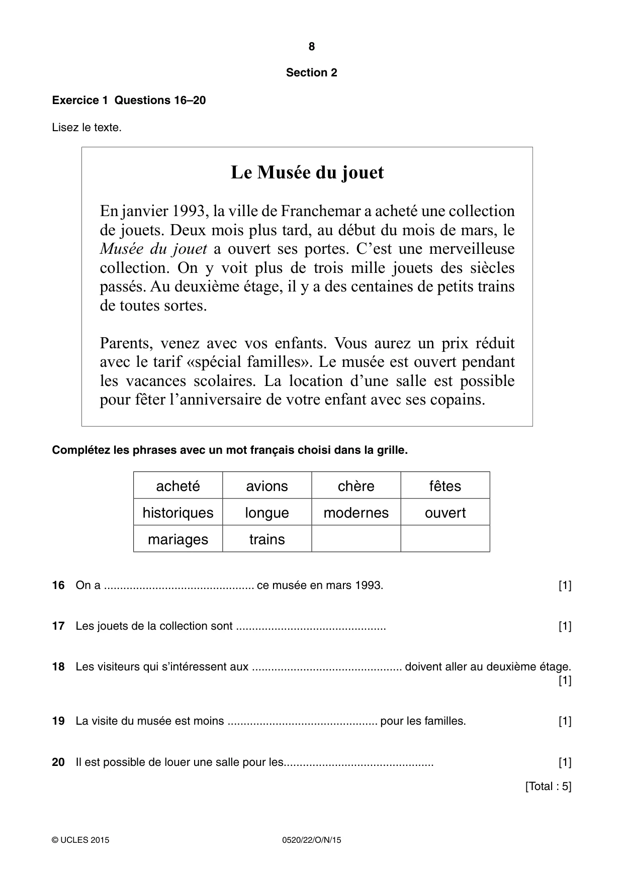Cambridge IGCSE French - Foreign Language 0520 2015 Oct/Nov Paper 2 · Variant 2 question paper, page 8 of 16