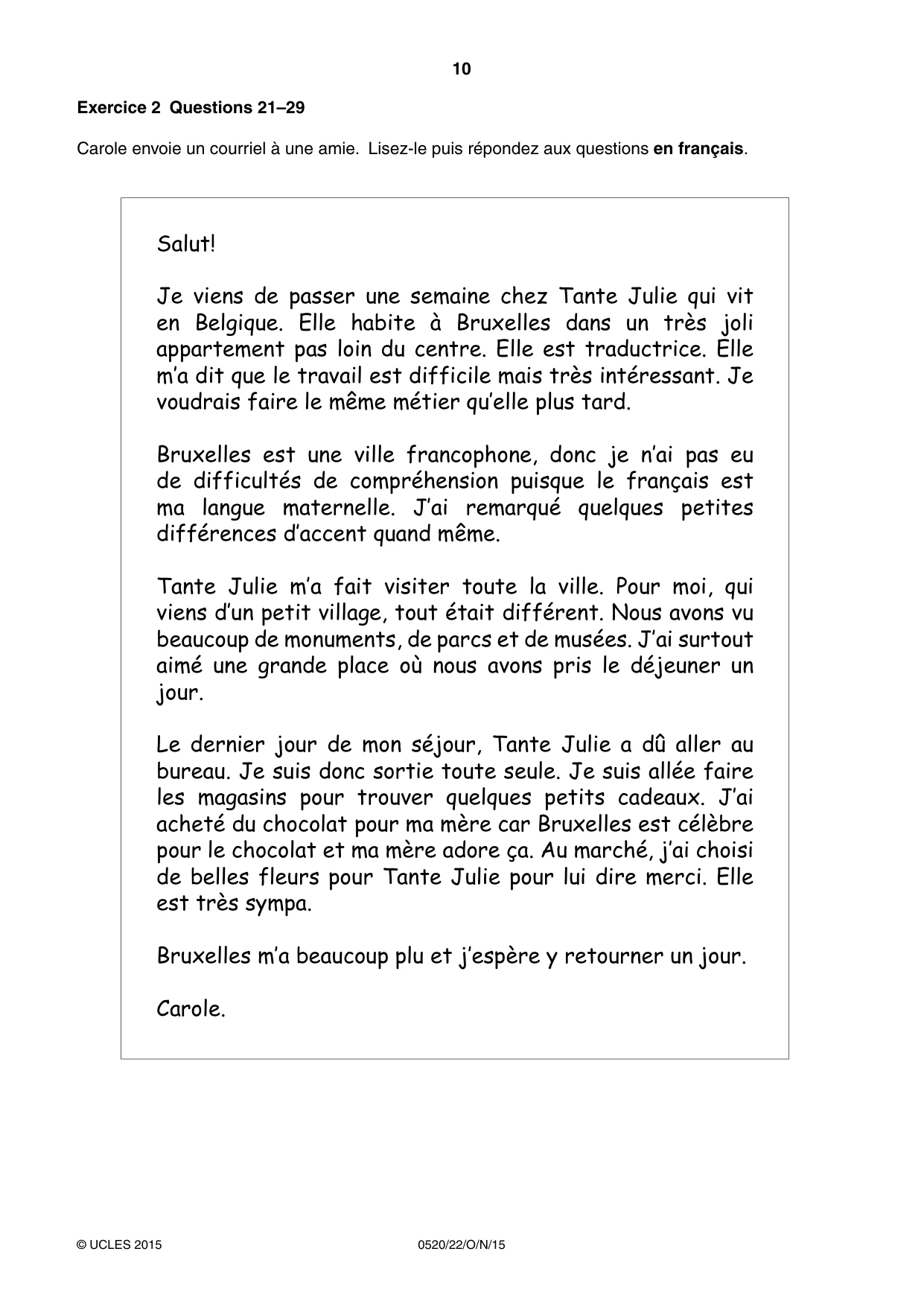 Cambridge IGCSE French - Foreign Language 0520 2015 Oct/Nov Paper 2 · Variant 2 question paper, page 10 of 16