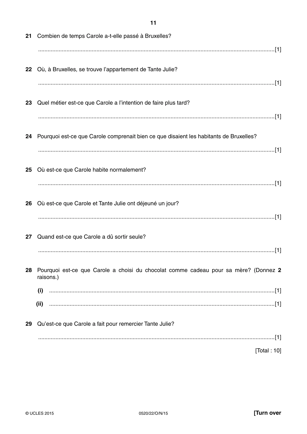 Cambridge IGCSE French - Foreign Language 0520 2015 Oct/Nov Paper 2 · Variant 2 question paper, page 11 of 16