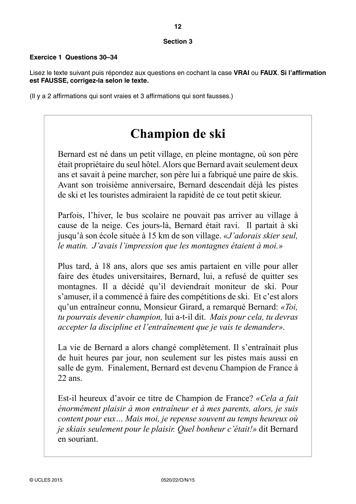 Cambridge IGCSE French - Foreign Language 0520 2015 Oct/Nov Paper 2 · Variant 2 question paper, page 12 of 16