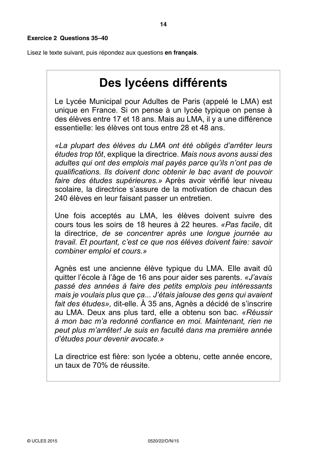 Cambridge IGCSE French - Foreign Language 0520 2015 Oct/Nov Paper 2 · Variant 2 question paper, page 14 of 16