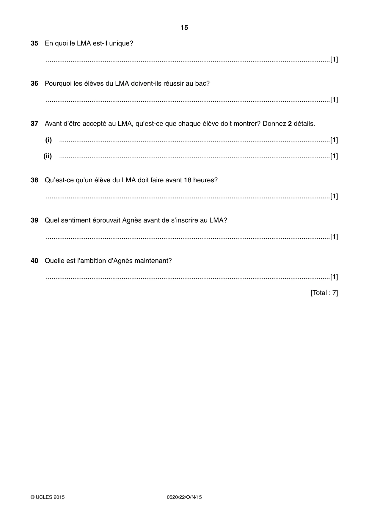 Cambridge IGCSE French - Foreign Language 0520 2015 Oct/Nov Paper 2 · Variant 2 question paper, page 15 of 16