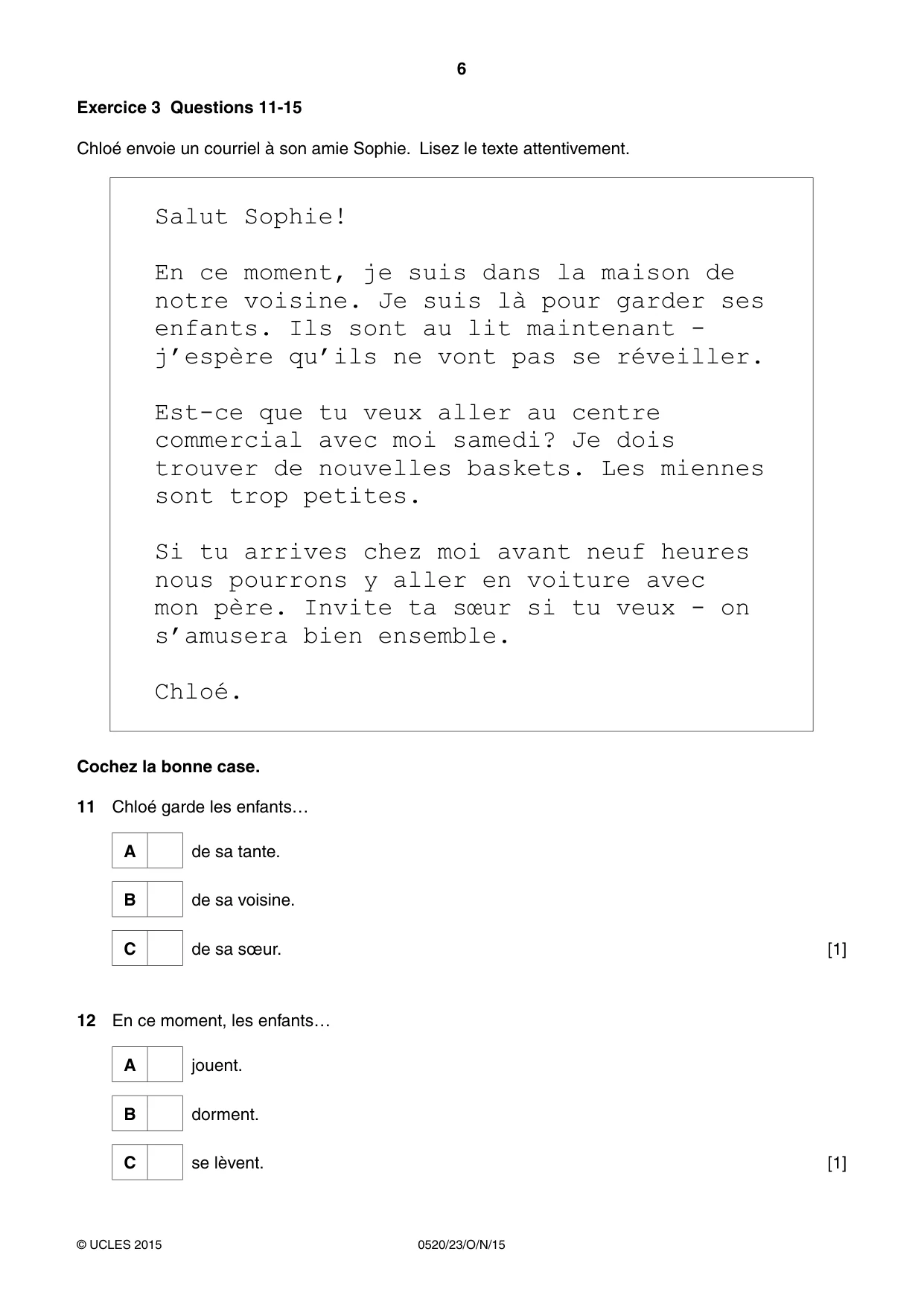 Cambridge IGCSE French - Foreign Language 0520 2015 Oct/Nov Paper 2 · Variant 3 question paper, page 6 of 16