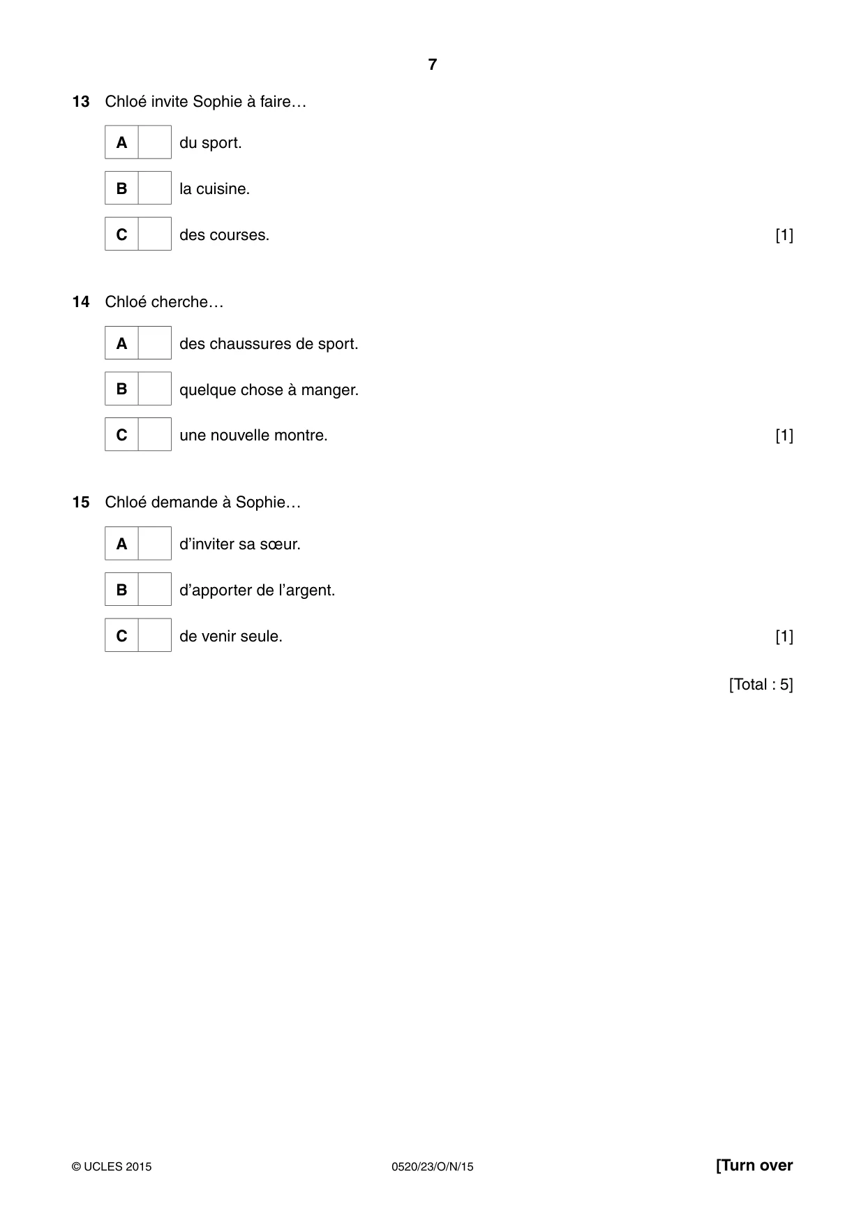 Cambridge IGCSE French - Foreign Language 0520 2015 Oct/Nov Paper 2 · Variant 3 question paper, page 7 of 16
