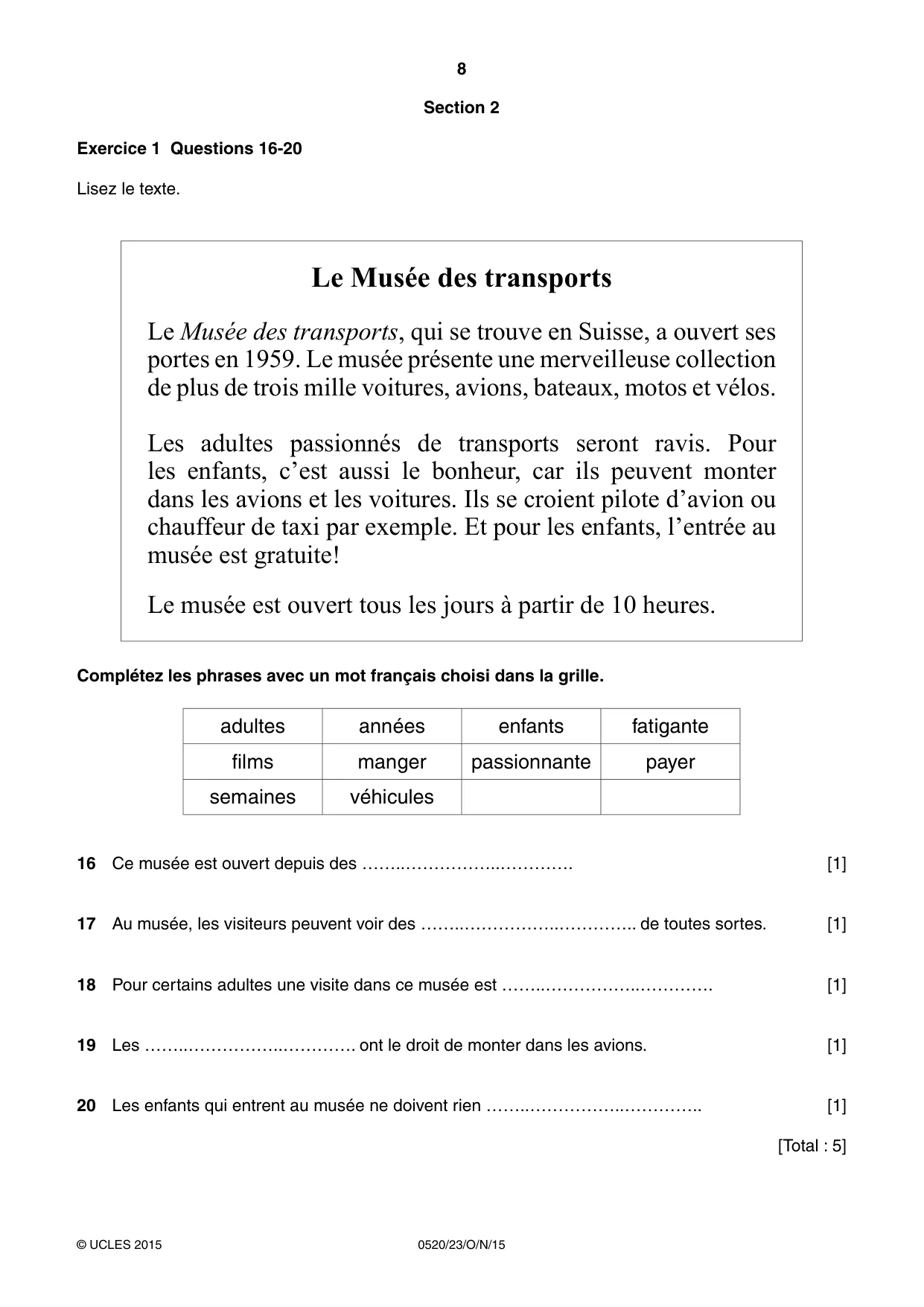 Cambridge IGCSE French - Foreign Language 0520 2015 Oct/Nov Paper 2 · Variant 3 question paper, page 8 of 16