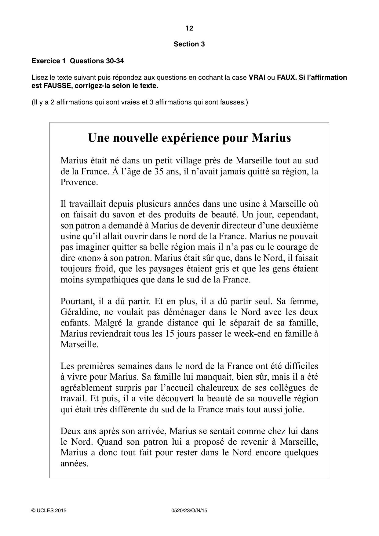 Cambridge IGCSE French - Foreign Language 0520 2015 Oct/Nov Paper 2 · Variant 3 question paper, page 12 of 16