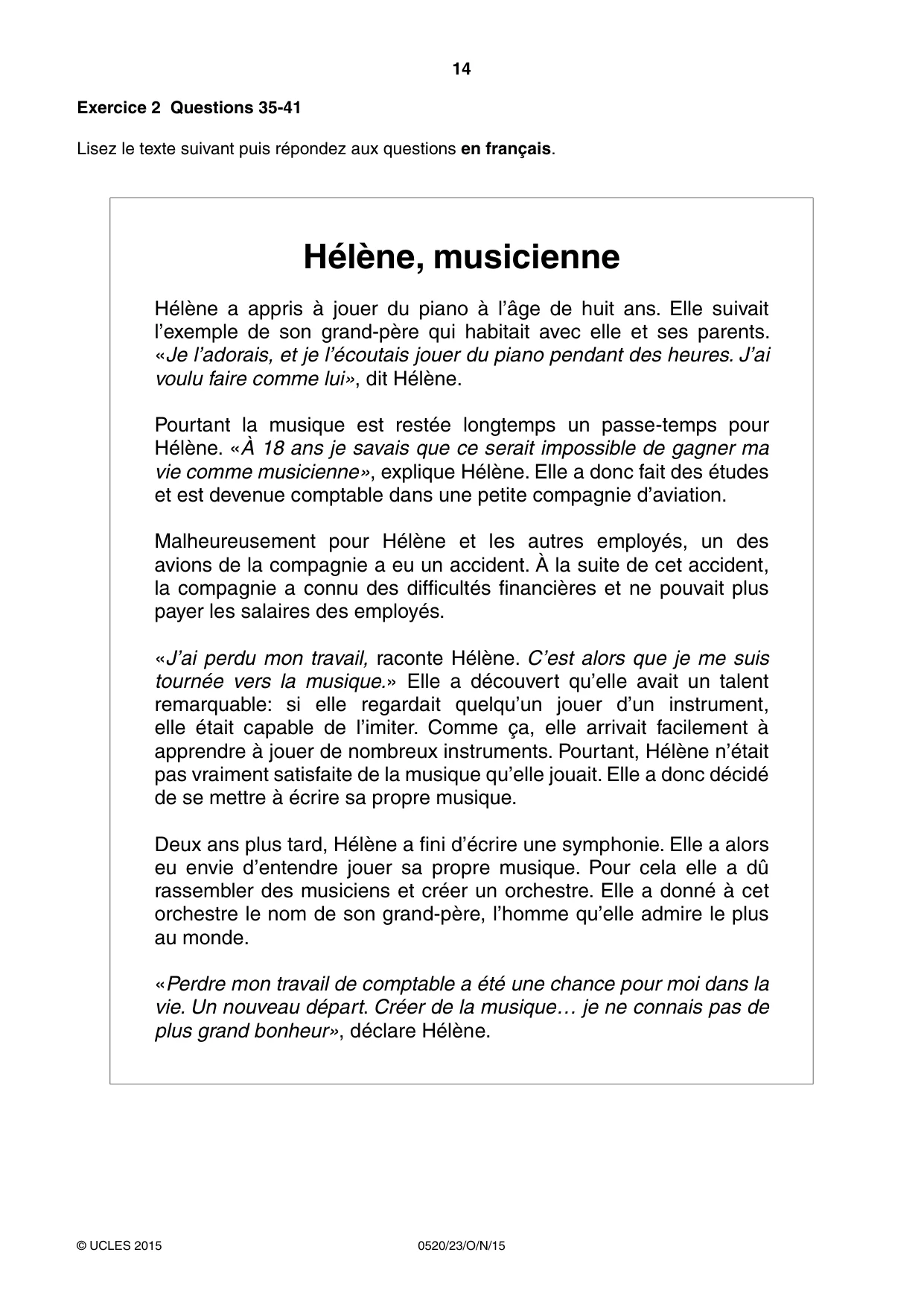 Cambridge IGCSE French - Foreign Language 0520 2015 Oct/Nov Paper 2 · Variant 3 question paper, page 14 of 16