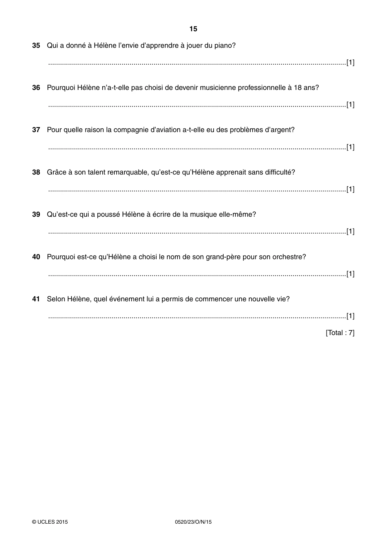 Cambridge IGCSE French - Foreign Language 0520 2015 Oct/Nov Paper 2 · Variant 3 question paper, page 15 of 16