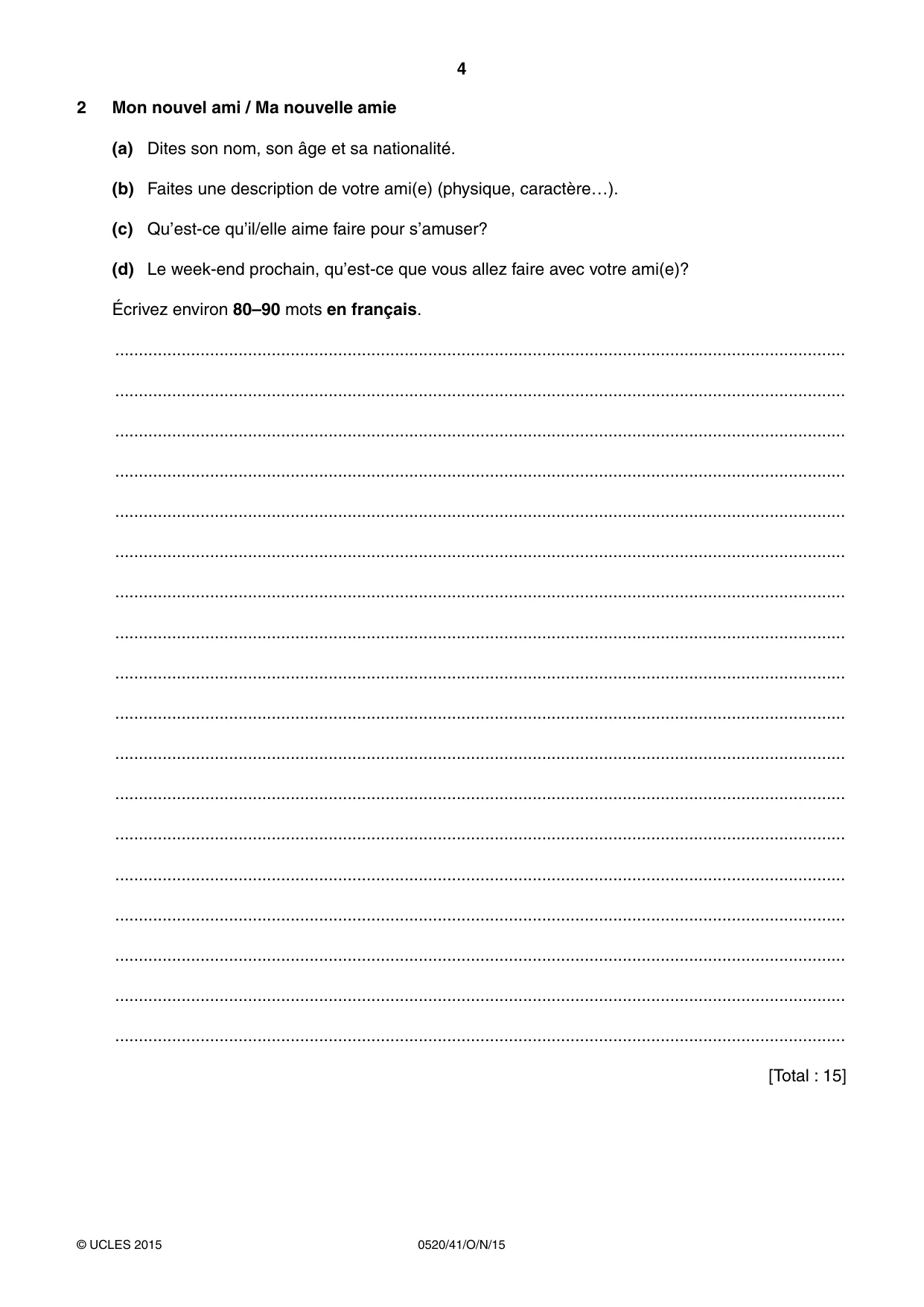 Cambridge IGCSE French - Foreign Language 0520 2015 Oct/Nov Paper 4 · Variant 1 question paper, page 4 of 8