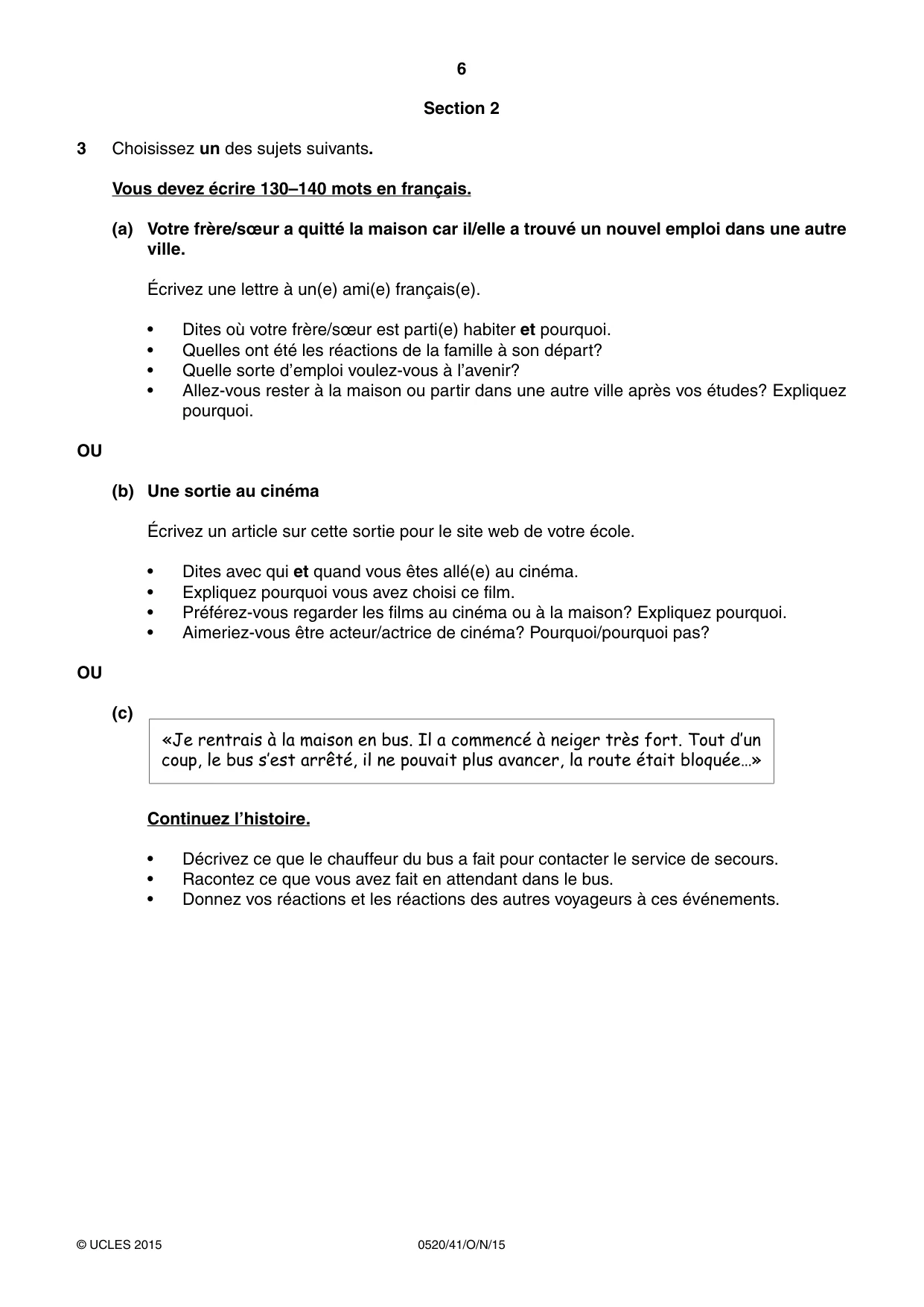 Cambridge IGCSE French - Foreign Language 0520 2015 Oct/Nov Paper 4 · Variant 1 question paper, page 6 of 8