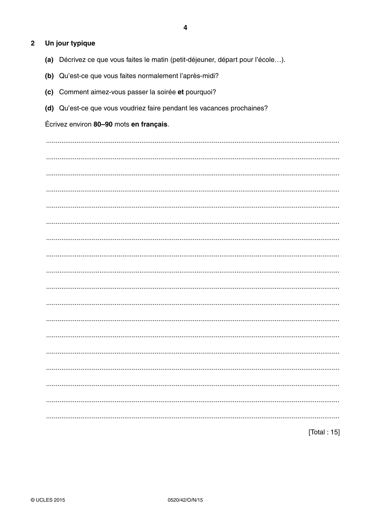 Cambridge IGCSE French - Foreign Language 0520 2015 Oct/Nov Paper 4 · Variant 2 question paper, page 4 of 8