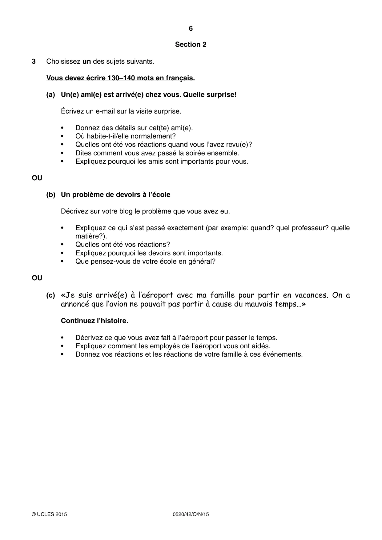Cambridge IGCSE French - Foreign Language 0520 2015 Oct/Nov Paper 4 · Variant 2 question paper, page 6 of 8