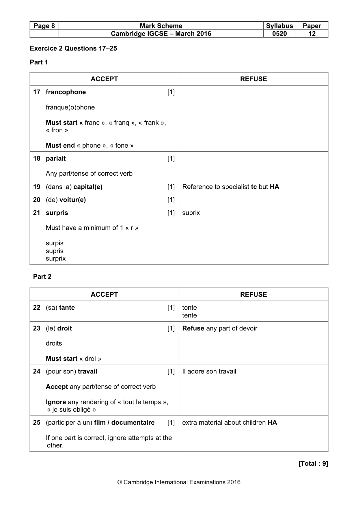 Mark scheme, page 8 of 10