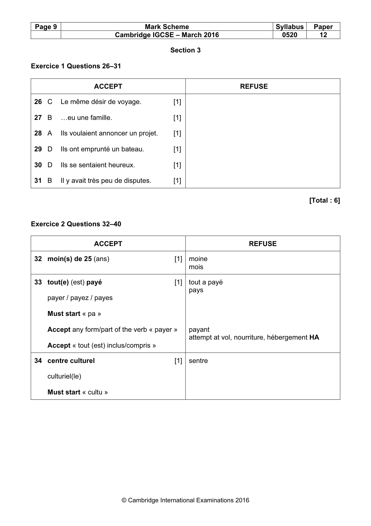 Mark scheme, page 9 of 10