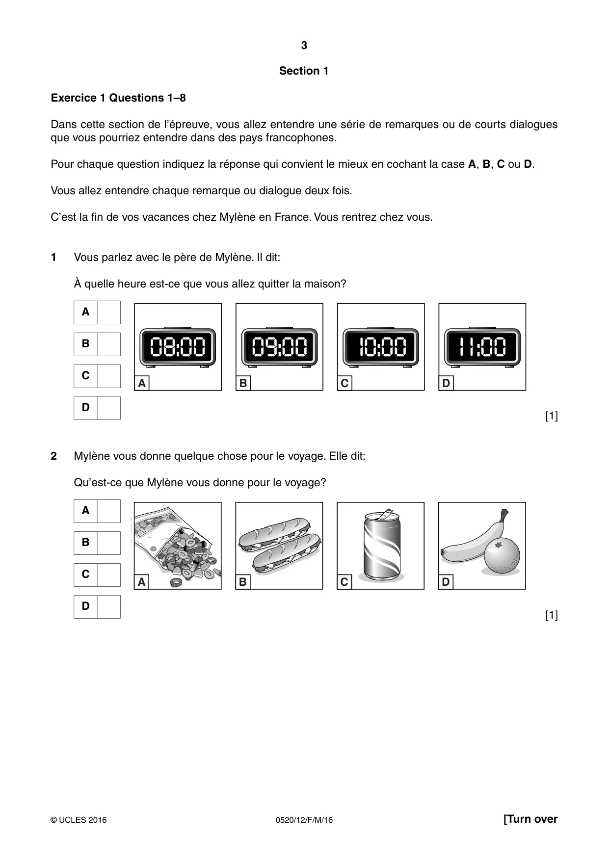 Cambridge IGCSE French - Foreign Language 0520 2016 Feb/March Paper 1 · Variant 2 question paper, page 3 of 12