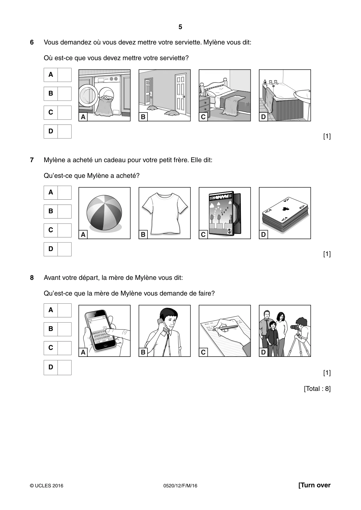 Cambridge IGCSE French - Foreign Language 0520 2016 Feb/March Paper 1 · Variant 2 question paper, page 5 of 12