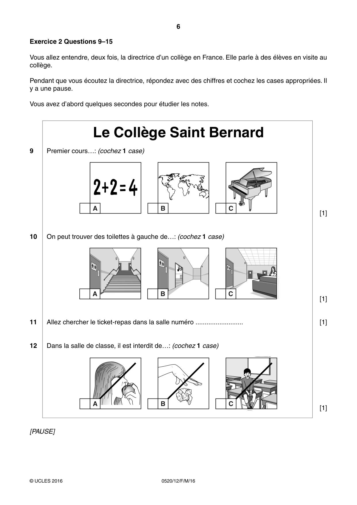 Cambridge IGCSE French - Foreign Language 0520 2016 Feb/March Paper 1 · Variant 2 question paper, page 6 of 12