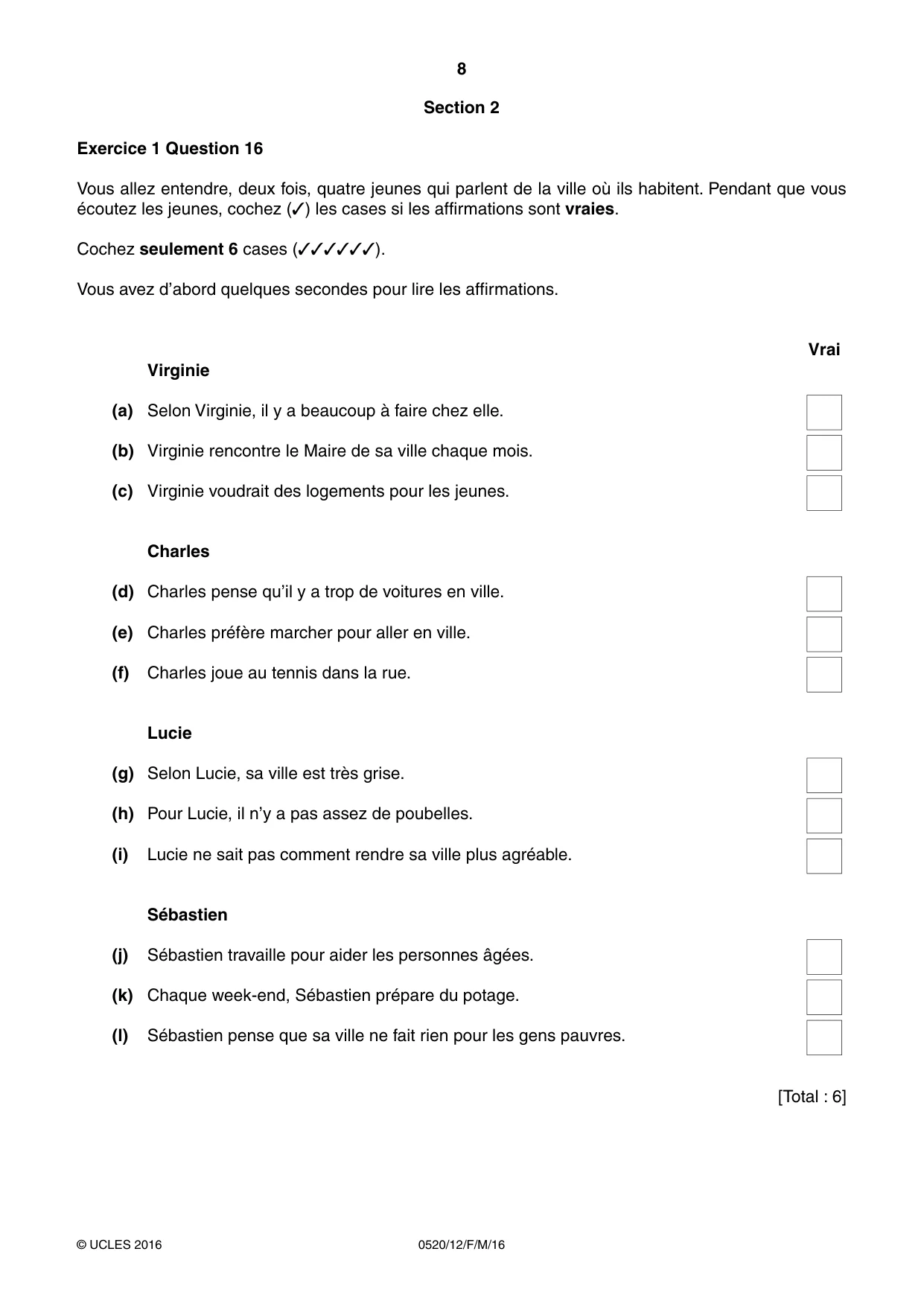 Cambridge IGCSE French - Foreign Language 0520 2016 Feb/March Paper 1 · Variant 2 question paper, page 8 of 12