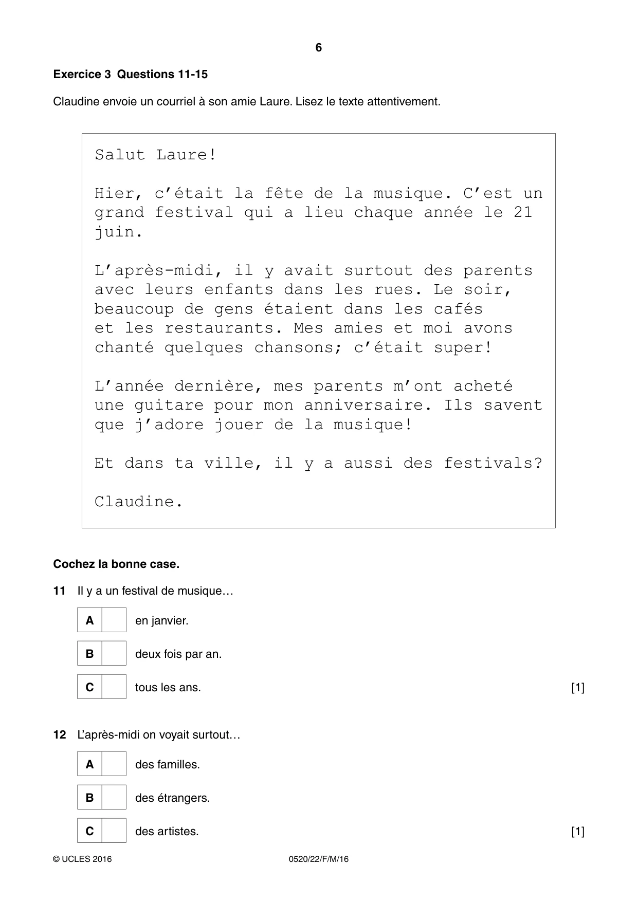 Cambridge IGCSE French - Foreign Language 0520 2016 Feb/March Paper 2 · Variant 2 question paper, page 6 of 16