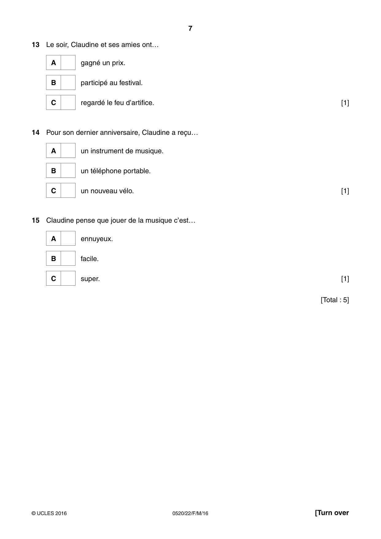 Cambridge IGCSE French - Foreign Language 0520 2016 Feb/March Paper 2 · Variant 2 question paper, page 7 of 16
